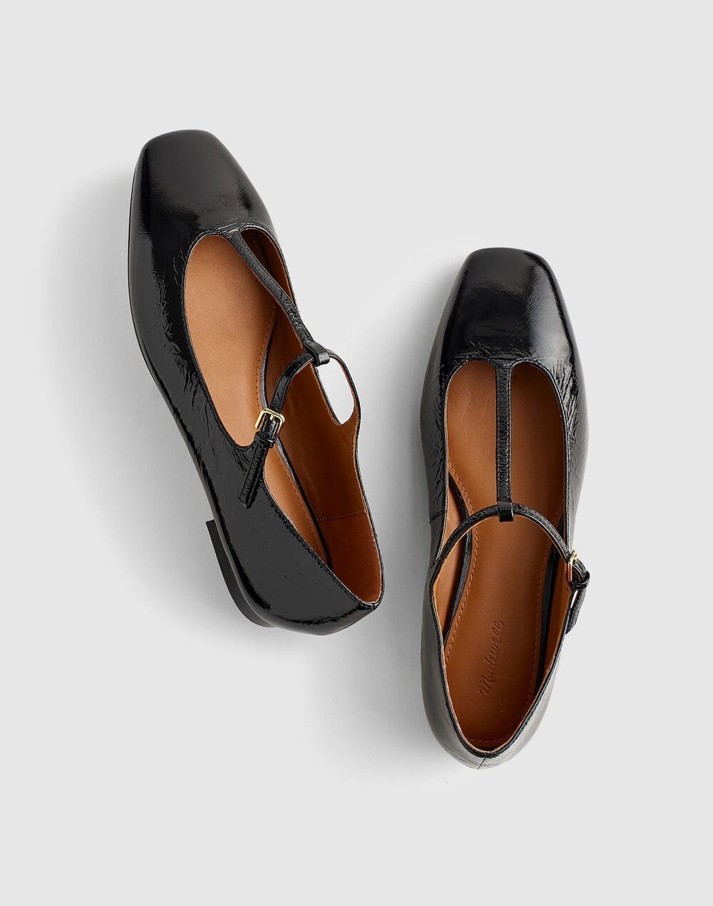 Madewell Womens The Mylie T-Strap Flat Shoes Leather True Black Size 6.5 NWOT